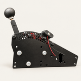 Side view of RAD VX Tap Shifter in black powder coat showing its side-mounted shift paddle.