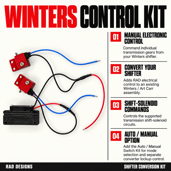 Winters Control Kit: manual electronic control, existing-shifter conversion, solenoid commands and optional Auto/Manual kit.